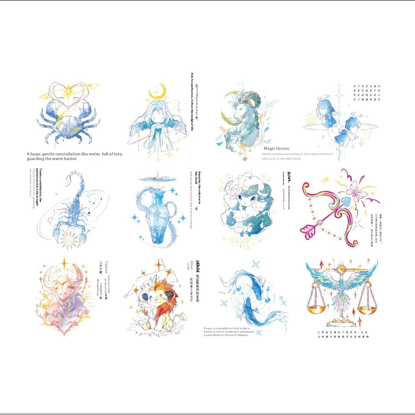 Beautiful Twelve Constellation Suit Good-looking Ins Color Tattoo Sticker BUY 1 GET 3