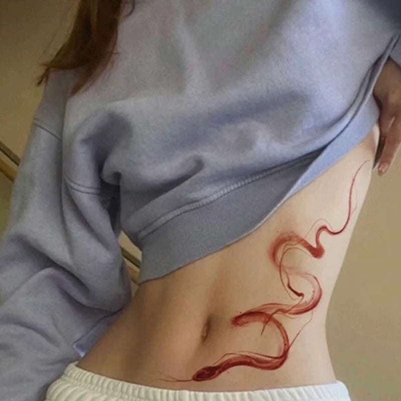 Sexy Hot Girl Student Waist Big Pattern Red Snake Color Tattoo Sticker BUY 1 GET 3