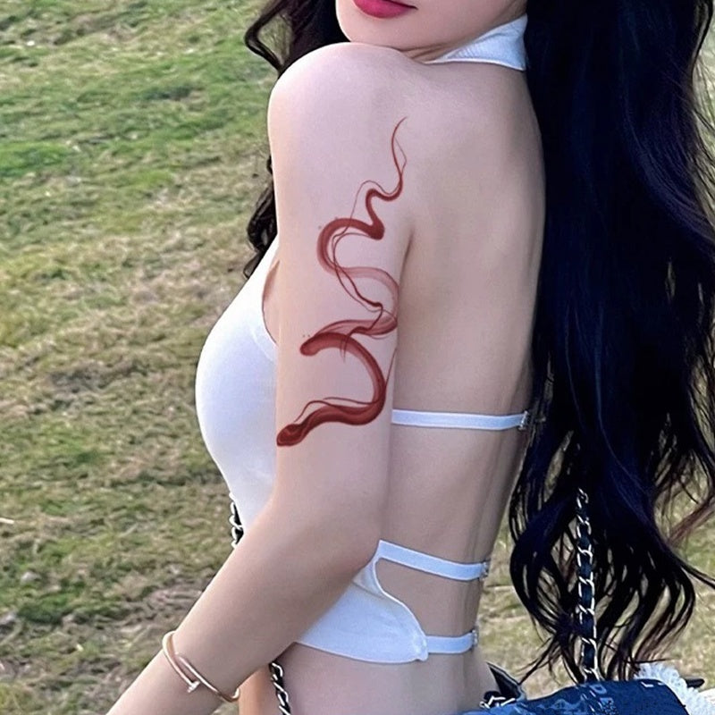 Sexy Hot Girl Student Waist Big Pattern Red Snake Color Tattoo Sticker BUY 1 GET 3
