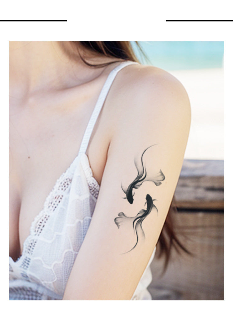 Twins Koi Herbal Tattoo Stickers Men And Women Simulation Tattoo Semi Permanent BUY 1 GET 2