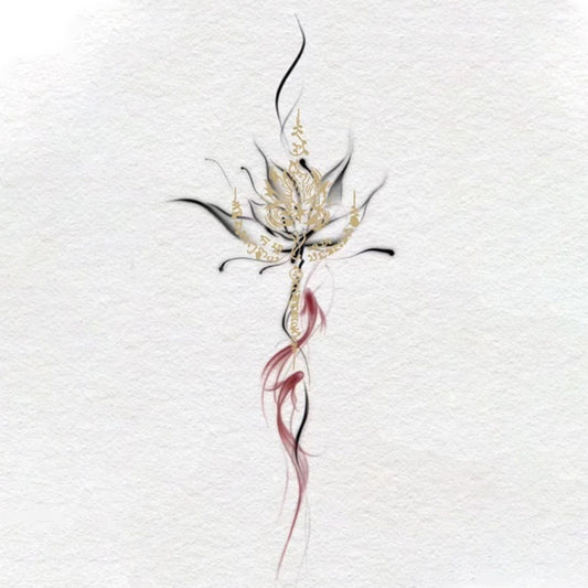 Antique Lucky Lotus Color Tattoo Sticker Ins Washable Long-lasting Simulation Scar Cover Up BUY 1 GET 3