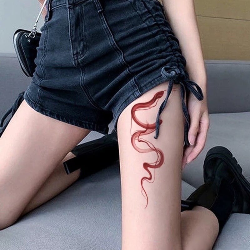 Sexy Hot Girl Student Waist Big Pattern Red Snake Color Tattoo Sticker BUY 1 GET 3